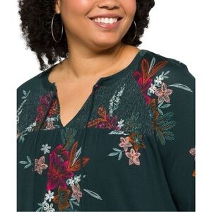Daniel Rainn Dark Green Floral Embroidered Blouse